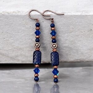 Handcrafted Blue and Copper Beaded Earrings